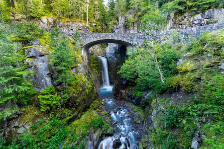 Long exposure shot of Christine Falls in Mount Rainier National Park in Washington stateの写真素材