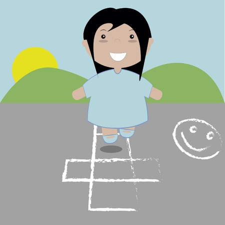 girl playing hopscotchのイラスト素材