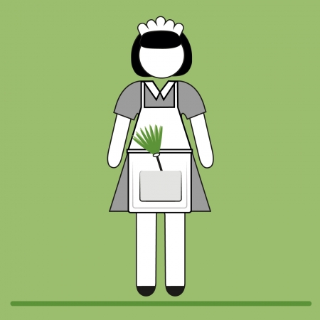 housekeeper with feather dusterのイラスト素材