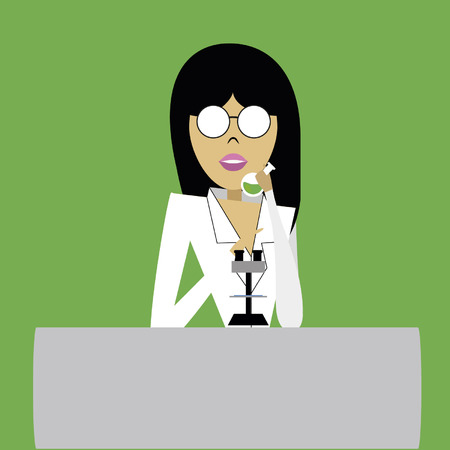 woman in glasses with a specimen in hand and white coat のイラスト素材