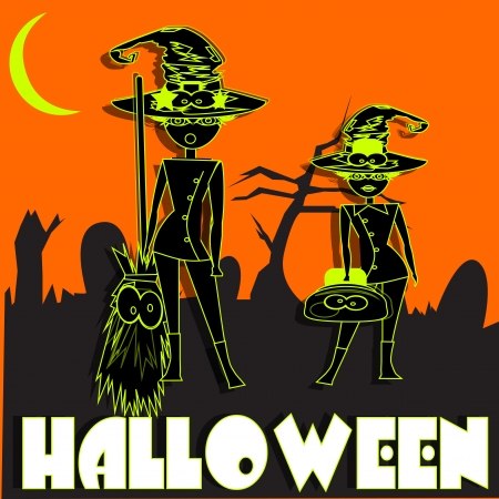 silhouettes of two witches in the cemetery on the dayのイラスト素材