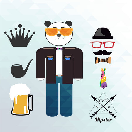 panda hipster and clothes illustration over blue gradient color backgroundのイラスト素材
