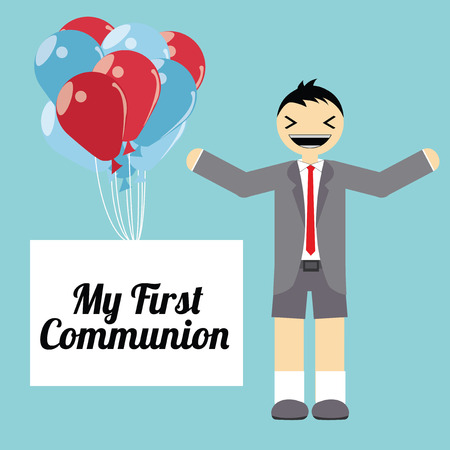 my first communion illustration over blue backgroundのイラスト素材