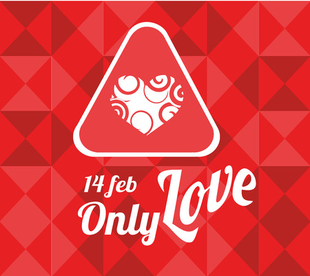 14 february illustration, love text and heart label over geometric texture backgroundのイラスト素材