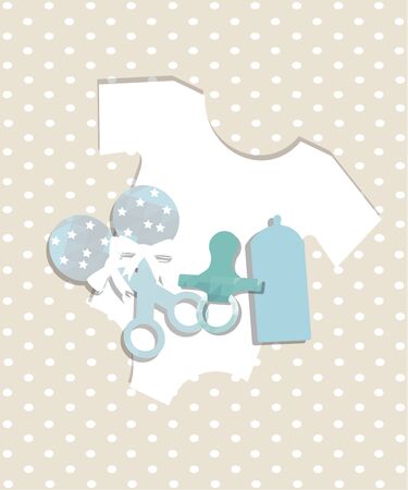 objects for babies illustration, pacifier  and  mameluke over dots pattern backgroundのイラスト素材