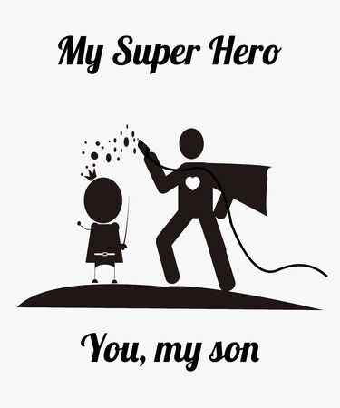 father and son with their costumes illustration over white color and text pattern backgroundのイラスト素材