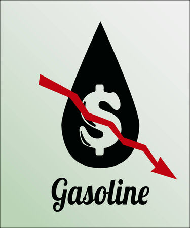 falling prices of oil and fuel, oil dot and arrow on color backgroundのイラスト素材