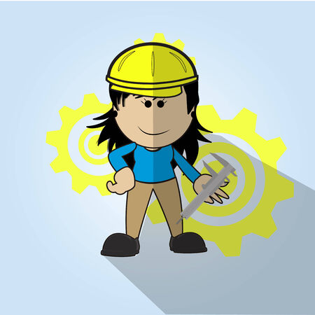 woman with tonque wrench and pinions, over blue color backgroundのイラスト素材