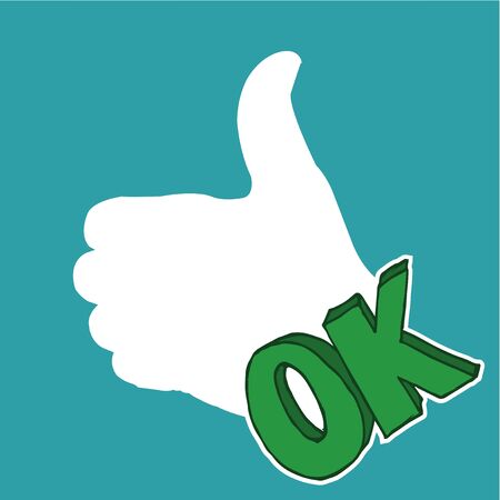 white ok hand, up finger, with green textのイラスト素材