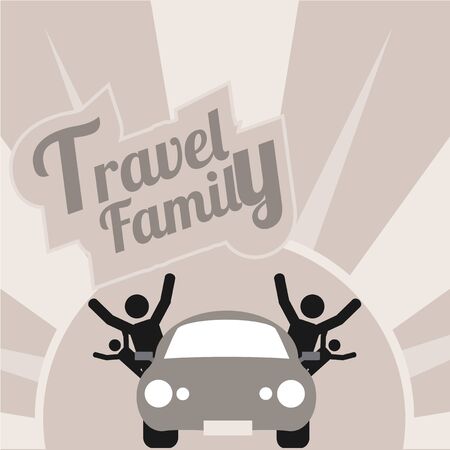 family travel; all by car over gray and white  textured backgroundのイラスト素材