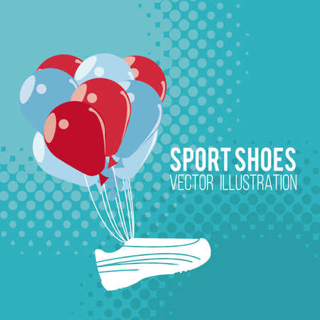 sports shoes tied to a group of balloons on a blue backgroundのイラスト素材