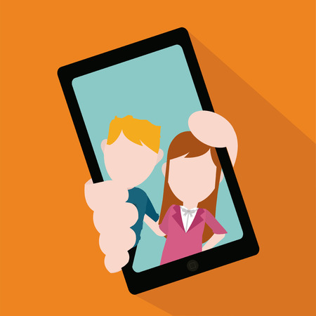 Selfie kids illustration over color backgroundのイラスト素材