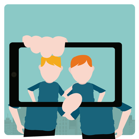 Selfie kids illustration over color backgroundのイラスト素材