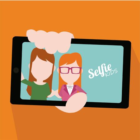 Selfie kids illustration over color backgroundのイラスト素材