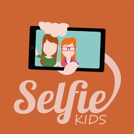 Selfie kids illustration over color backgroundのイラスト素材