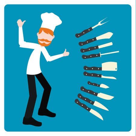 kitchen equipment illustration over blue color backgroundのイラスト素材