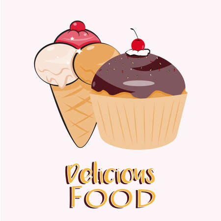 Delicious Food Illustration Over Color Backgroundのイラスト素材