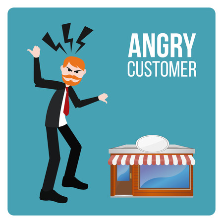 Angry Customer illustration over blue color backgroundのイラスト素材