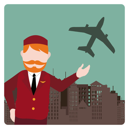 flight attendant illustration over color bakcgroundのイラスト素材