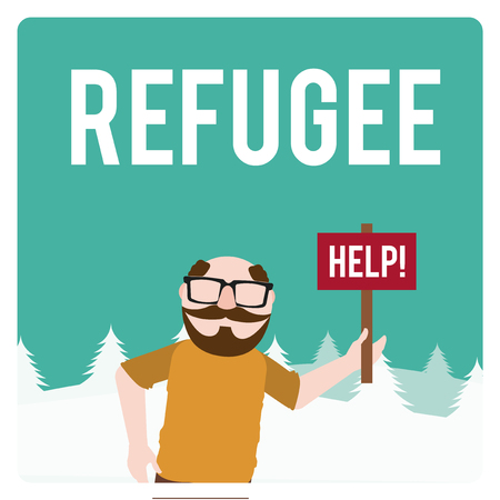 refugee illustration over  winter landscapeのイラスト素材
