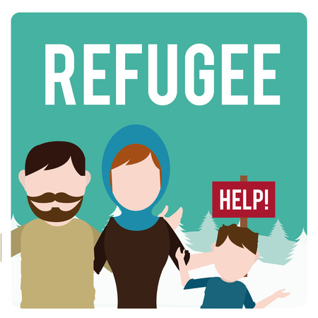 refugee illustration over  winter landscapeのイラスト素材
