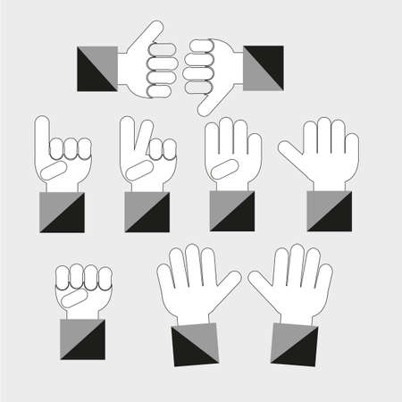 Hands Set in black and white color over gray backdropのイラスト素材