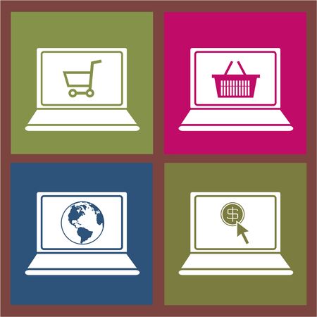 Online Shopping set Design vector in color backdropのイラスト素材