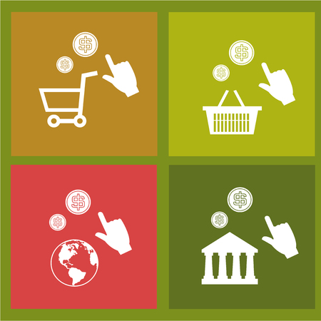 Online Shopping set Design vector in color backdropのイラスト素材