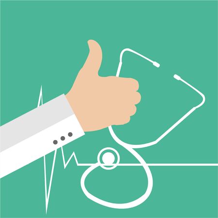 hand holding tool medical, behind green backdrop and life lineのイラスト素材