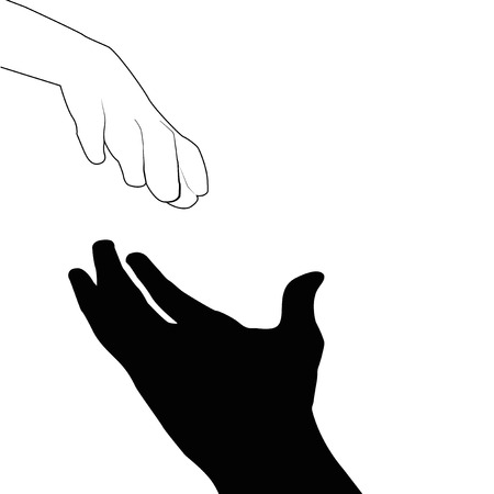 Helping hands , vector black and white on white backgroundのイラスト素材