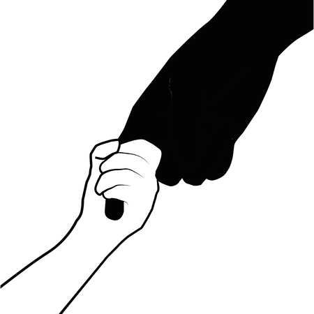 Helping hands , vector black and white on white backgroundのイラスト素材