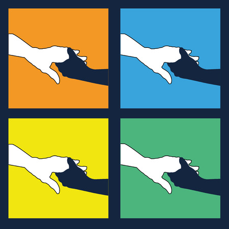 Helping hands ,icons in black and white on colorful backdropのイラスト素材