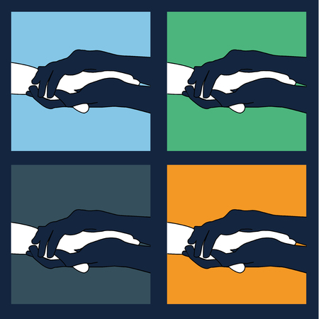 Helping hands ,icons in black and white on colorful backdropのイラスト素材