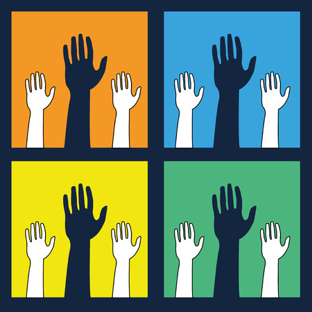 Helping hands ,icons in black and white on colorful backdropのイラスト素材