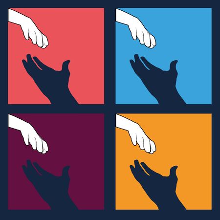 Helping hands ,icons in black and white on colorful backdropのイラスト素材