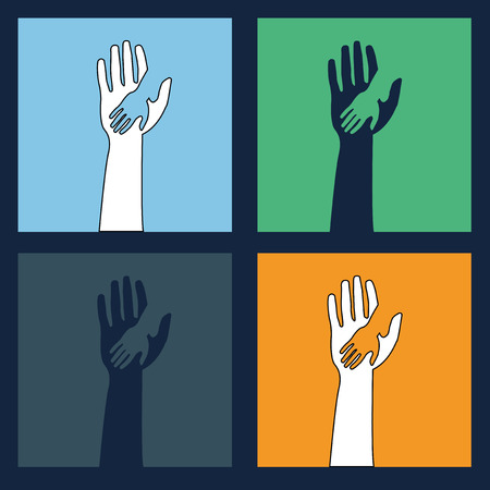 Helping hands ,icons in black and white on colorful backdropのイラスト素材
