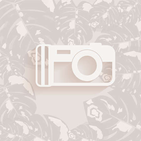 white camera in gray tropical leaves backdropのイラスト素材