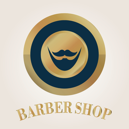 barber shop stamp circle gold  shape inside barber on color backgroundのイラスト素材