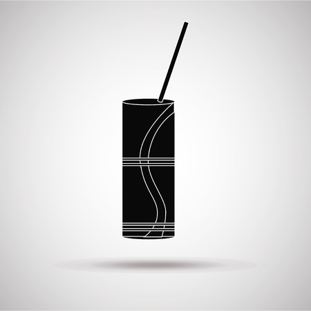 soda and straw silhouette, illustration in gray degrade color backdropのイラスト素材