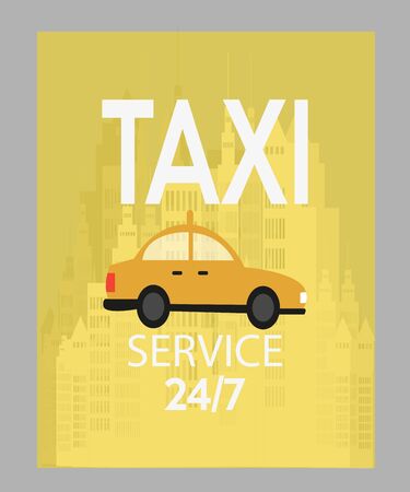 cab sign on bottom side with Tall Buildings and Transparency A yellow , gray edgeのイラスト素材