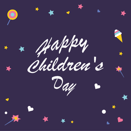 happy children´s day illustrator, text, stars and sparks in blue color backdropのイラスト素材