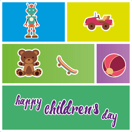 happy children´s day illustrator, toys in color backdropのイラスト素材