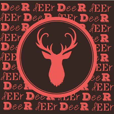 Head of red deer framed in black circle on text pattern backgroundのイラスト素材