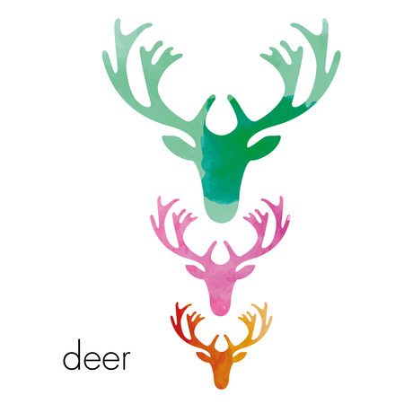 Three deer heads in different sizes on white backgroundのイラスト素材