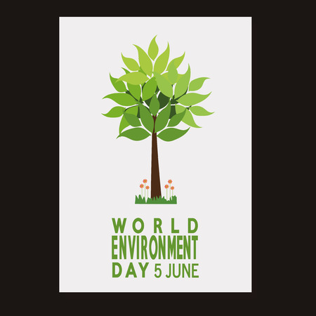 vector  of a world environment day, tree and text  over black  color backdropのイラスト素材