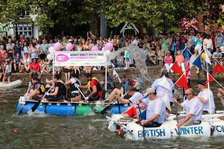 Bedford, England - July 22 - People race self built rafts down the River Great Ouse at the bi-annual Bedford River Festival on 22 July 2012 in Englandのeditorial素材