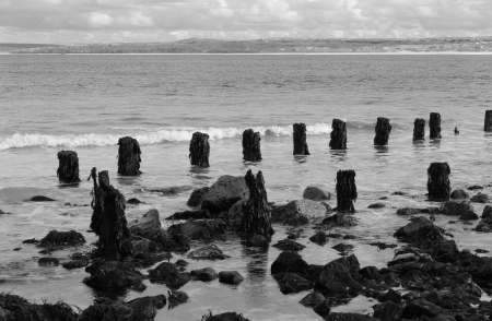Black and white sea scene from Cornwall, Englandの写真素材