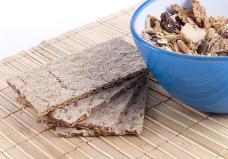 Bowl of cereal with some crispbreadの写真素材