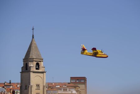 Firefighting light airplane in aerial exhibitionの写真素材