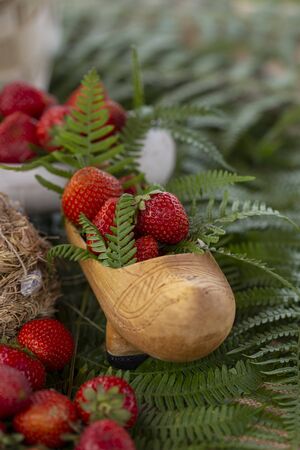 Close up of strawberries in a competitionの写真素材